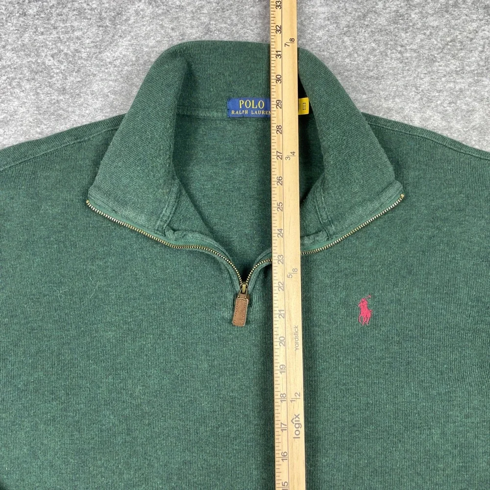 Polo Ralph Lauren 1/4 Zip Sweater Mens XXL Green Preppy Pullover Pink Pony